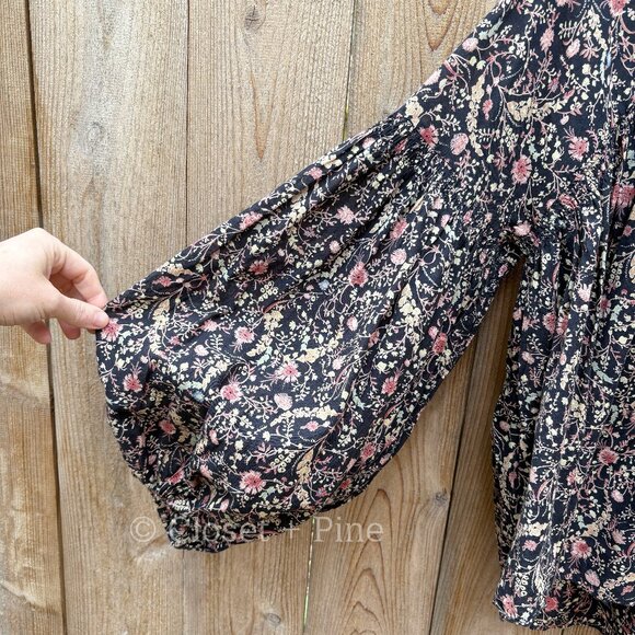 Doen‎ Thistle Top Black Multi Floral Print Size Medium Blouse Boho Long Sleeve - Picture 9 of 17